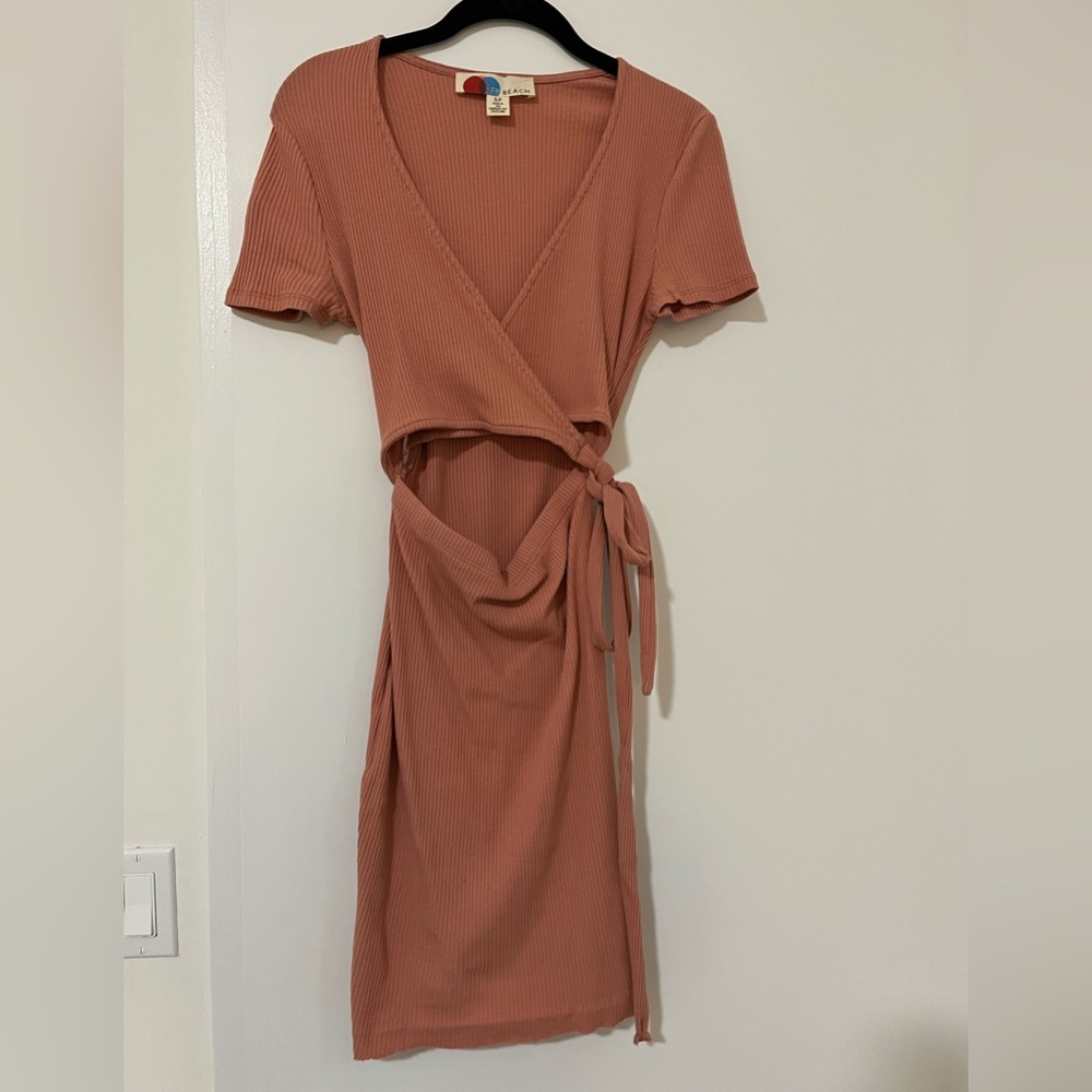 Free People Pink Cut Out Midi Wrap Dress